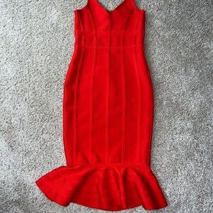 Mermaid V Neck Body-con Midi Cocktail Bandage Dress Red
